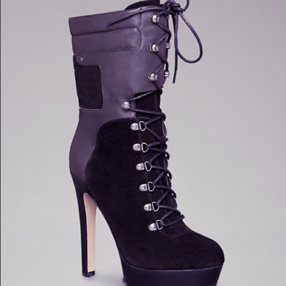 Bebe EVIE combat boots style # 217730-blk-7 comfy